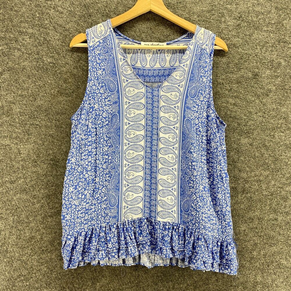 Ava Christine Blouse Women S Small Blue Paisley Sleeveless V-Neck Gathered